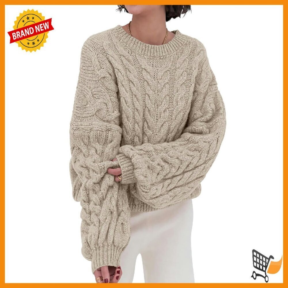Oversized Cable Knit Chunky Pullover Sweater Women's Long Sleeve Crewneck